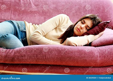 Young Beautiful Woman Sleeping On The Sofa Stock Image Image Of