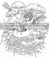 Coloring Faerie Fantasy Mushroom Meadowhaven Etsy sketch template
