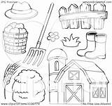 Clipart Fence Farmer Hay Wheat Barn Illustration Boots Hat Pitchfork Apples Outlined Rubber Farm Royalty Visekart Vector Sponsored sketch template