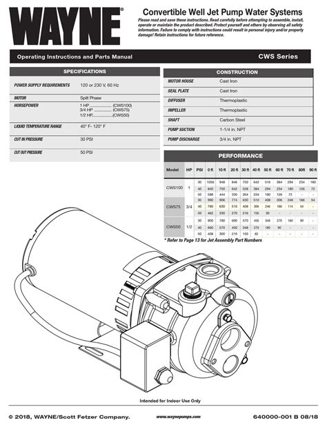 wayne cws series operating instructions  parts manual   manualslib