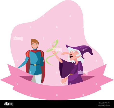 prince charming  witch  tales character vector illustration design