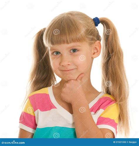 portrait   thinking girl stock photo image  person striped