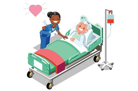 침대에서 재미 있는 간호사와 여성 노인 환자 Employee에 대한 스톡 벡터 아트 및 기타 이미지 Istock
