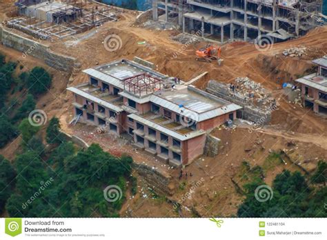 construction  buildings  top  hills stock photo image  hills trees