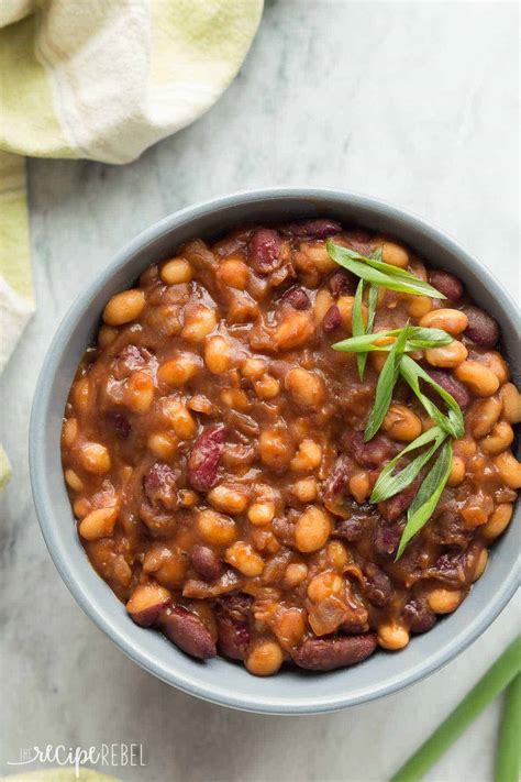 healthier slow cooker maple balsamic baked beans
