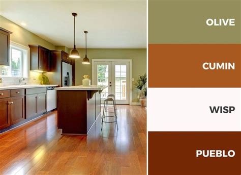 captivating kitchen color schemes warm palette brown  green wall