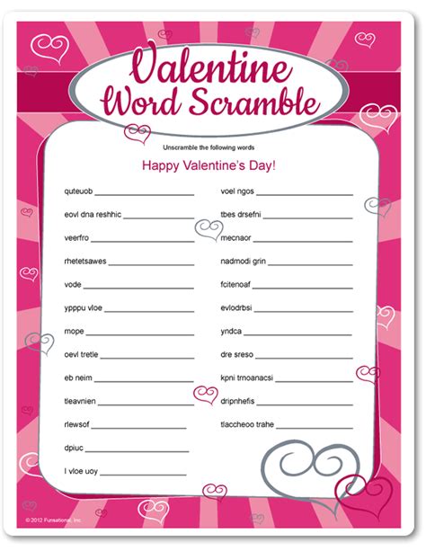 valentines day word scramble printable game fun games  kids