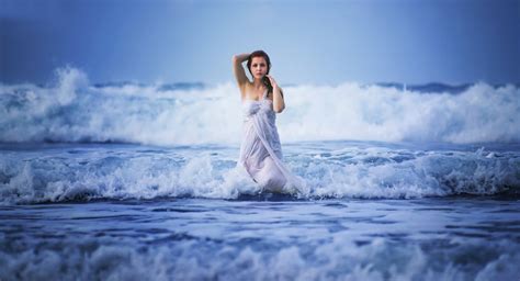 women sea waves wet dress women outdoors nature