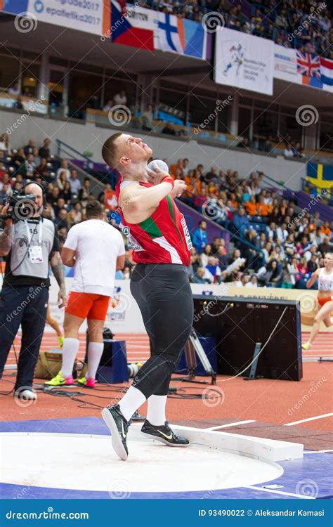 athletics shot put men abramchuk mikhail editorial photography