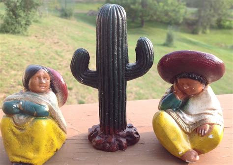 mexican man woman sitting  cactus figurine set vintage etsy