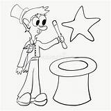 Wand Magic Hat Magician Coloring Vector Illustration Funny Illusionist Surprised Star sketch template