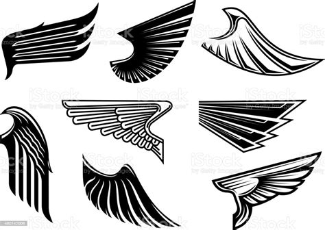 Black Heraldic And Tribal Wings Elements Stock