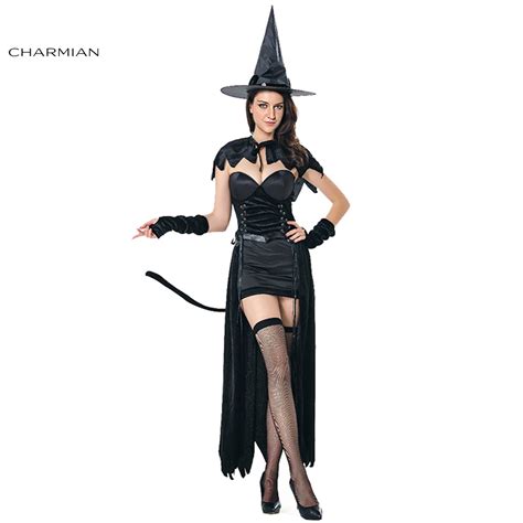 Charmian Sexy Witch Halloween Costume Sorceress Fancy High Low Dress