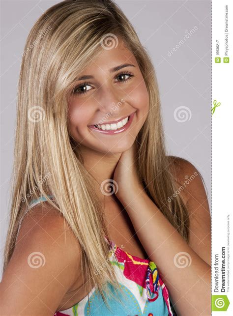 Cute Blond Teenage Girl Stock Image Image Of Gray Alone 15936217