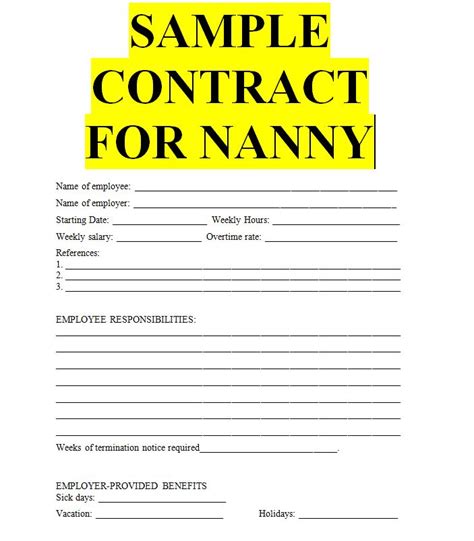 nanny contract template word   sample contracts contract