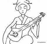 Coloring Lute Geisha Playing Coloringcrew 97kb 470px sketch template