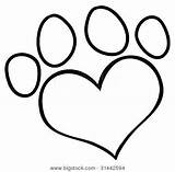 Paw Dog Print Coloring Heart Pages Clip Clipart Paws Drawing Bone Cat Prints Outlined Cartoon Shaped Outline Pawprint Vector Color sketch template
