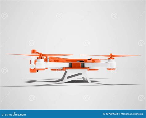 modern orange drone side view  render  gray background  stock illustration