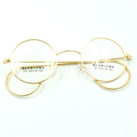 antique vintage metal round gold wire rim eyeglasses frame spectacles