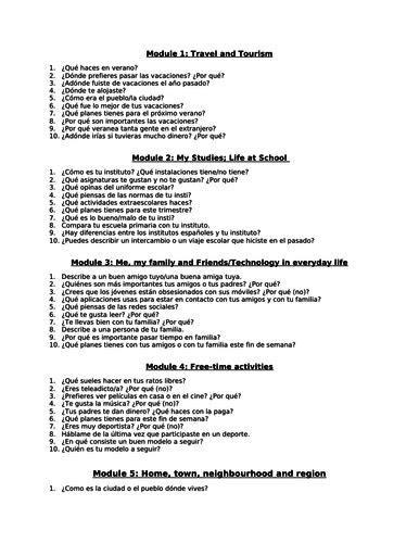 Spanish 9 1 Oral And Writing Exams Exemplar Questions And Answers