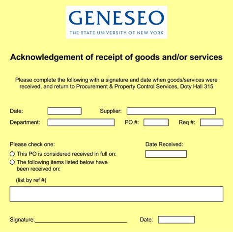 acknowledgement receipt  goods template