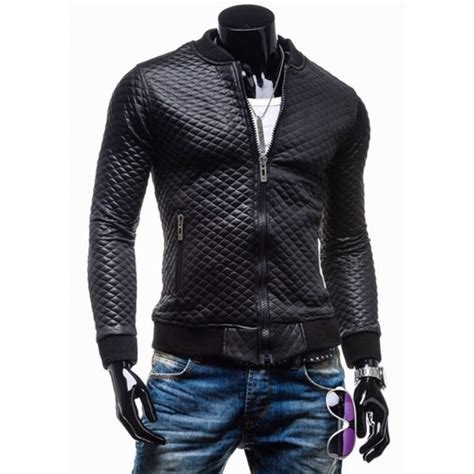 Slim Fit Black Quilted Faux Leather Motorcycle Jacket Mens