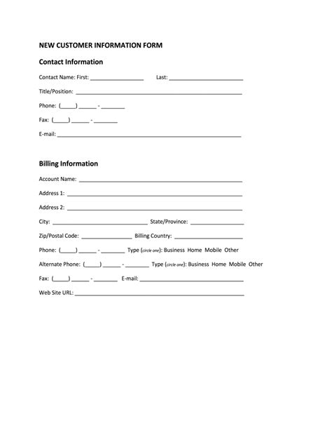 customer information form template fill  printable