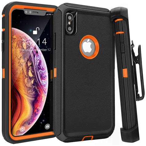 apple iphone xr heavy duty defender armor hybrid case cover  clip black orange walmartcom