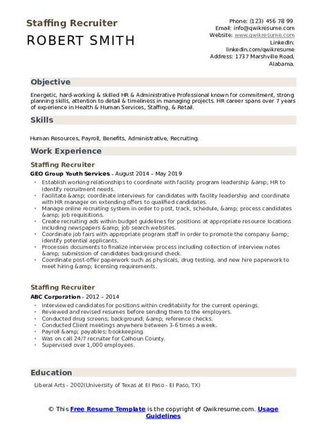staffing recruiter resume sample rheylin