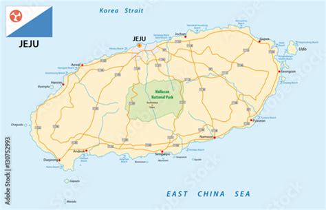 Road Map Of The South Korean Island Jeju With Flag Buy