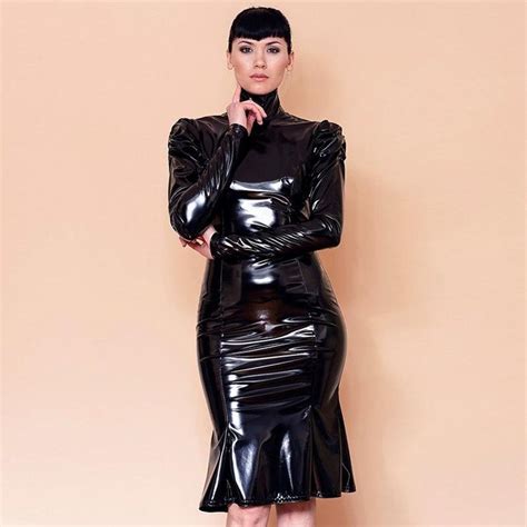 Turtleneck Faux Leather Long Sleeve Ruffle Dress Plus Size In 2022