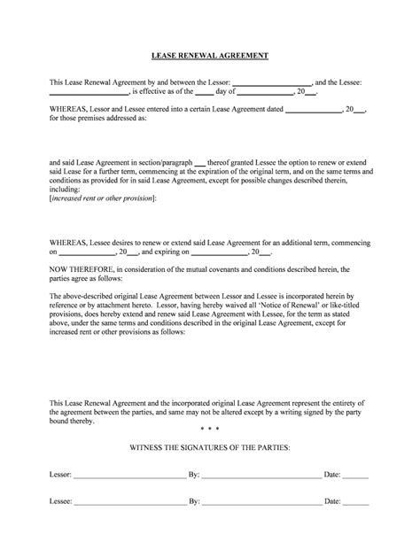 renewal agreement form fill  printable fillable blank