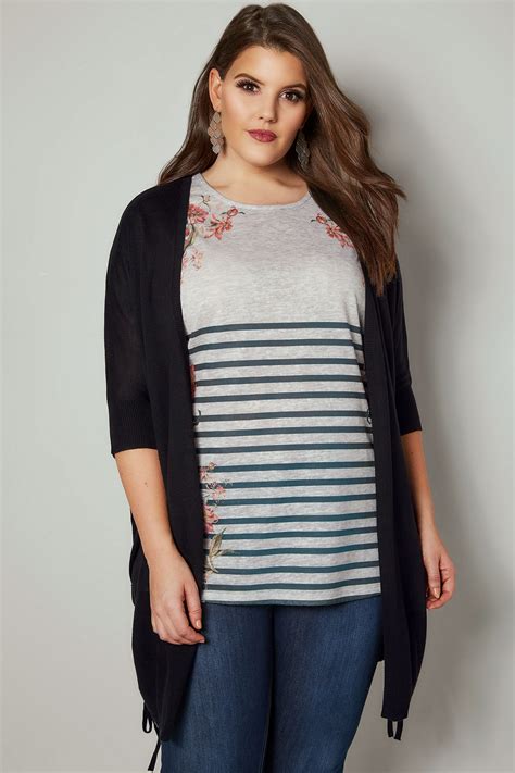 Black Batwing Drawstring Cardigan Plus Size 16 To 36