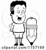 Boy Stubby Leaning Pencil Coloring Happy School Outlined Clipart Cartoon Vector sketch template