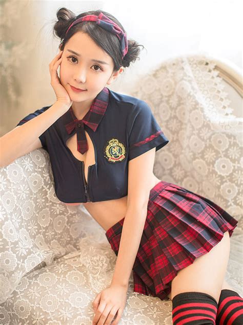 Sexy School Girl Costume Nerd Women Black Top And Plaid Short Skirts