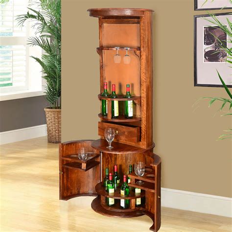 hebron solid wood barrel design tower bar cabinet  wine storage