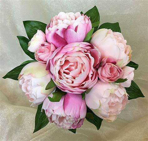 light pink pink peony flowers posy artificial silk flower wedding