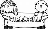 Coloring Welcome Sign Kids Holding Wecoloringpage Pages sketch template