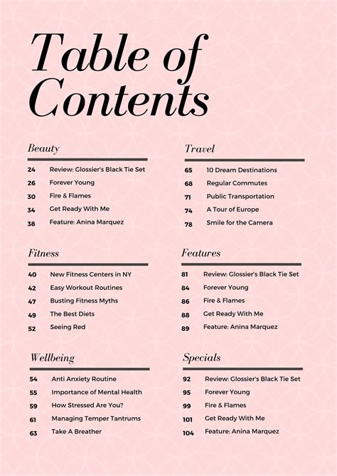 customizable table  contents templates canva