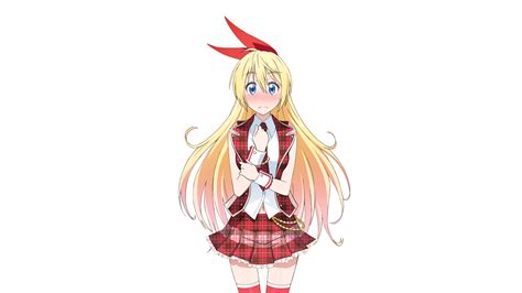 blonde hair blue eyes blush kirisaki chitoge long hair na na ka navel