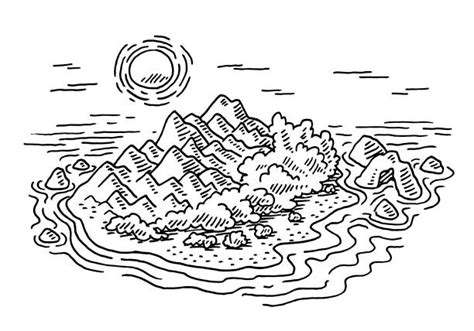 black  white island sketch drawing illustrations royalty