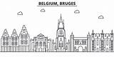 Bruges Belgium Vector Skyline Illustrations Architecture Landmarks Sights Cityscape City Linear Illustration Line Clip Stock sketch template