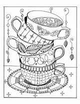 Coloring Pages Adult Cups Printable Coffee Books Tea Adults Stacked Book Cup Sheets Template Digi Stamps Abstract Color Colouring Kolorowanki sketch template