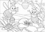 Colouring Bees Pages Scene Honeycomb Coloring Bee Minibeast Summer Minibeasts Animals Village Getdrawings Activity sketch template