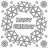 Birthday Happy Coloring Wreath Pages Printable Floral sketch template