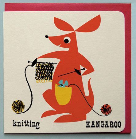 knitting kangaroo card kangaroo illustration knitting kangaroo art
