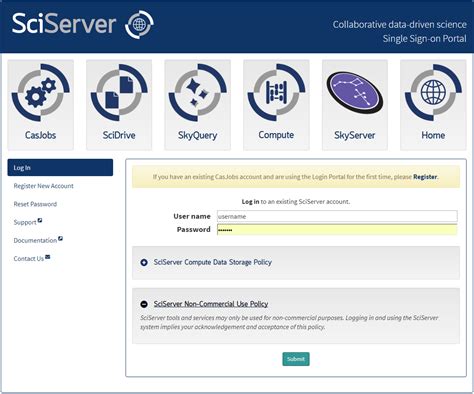 login portal user guide sciserver