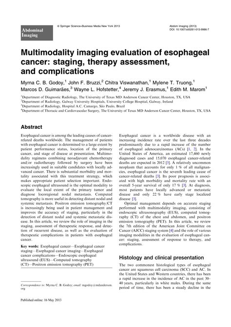 Pdf Multimodality Imaging Evaluation Of Esophageal Cancer Staging