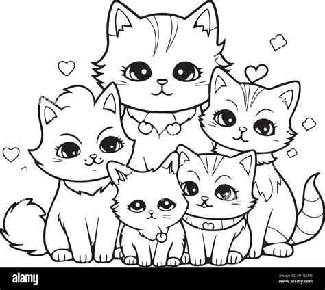 cat family coloring page cut  stock images pictures alamy