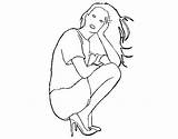 Girl Coloring Crouching Coloringcrew sketch template